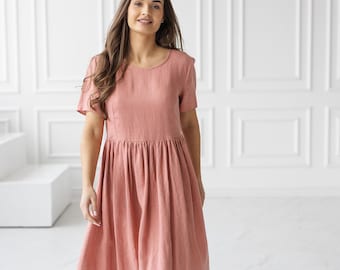 Linen Midi Dress | Women's Casual Summer Dress | Natural Fabric - MEROSA