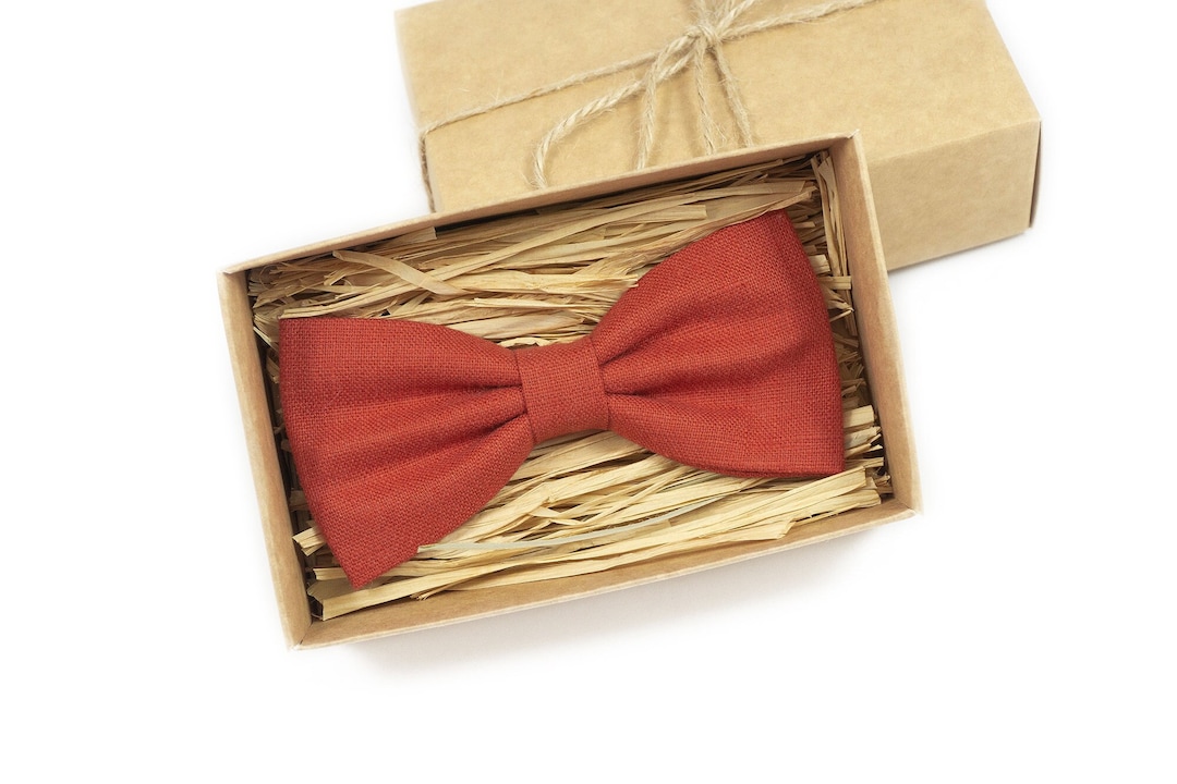 Red Brick Color Linen Bow Ties for Men and Kids / Wedding Bow - Etsy