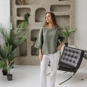 Oversized Linen Kimono Blouse | Loose Summer Top - ZENOVA