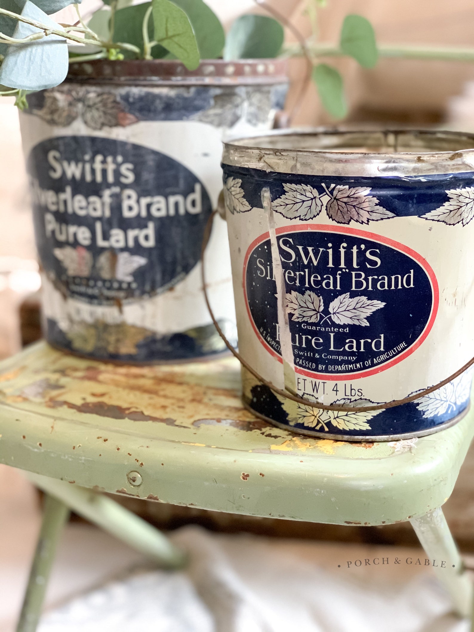 Vintage Lard Bucket, 4 LBS Swifts Silverleaf Pure Lard Bucket, Rustic