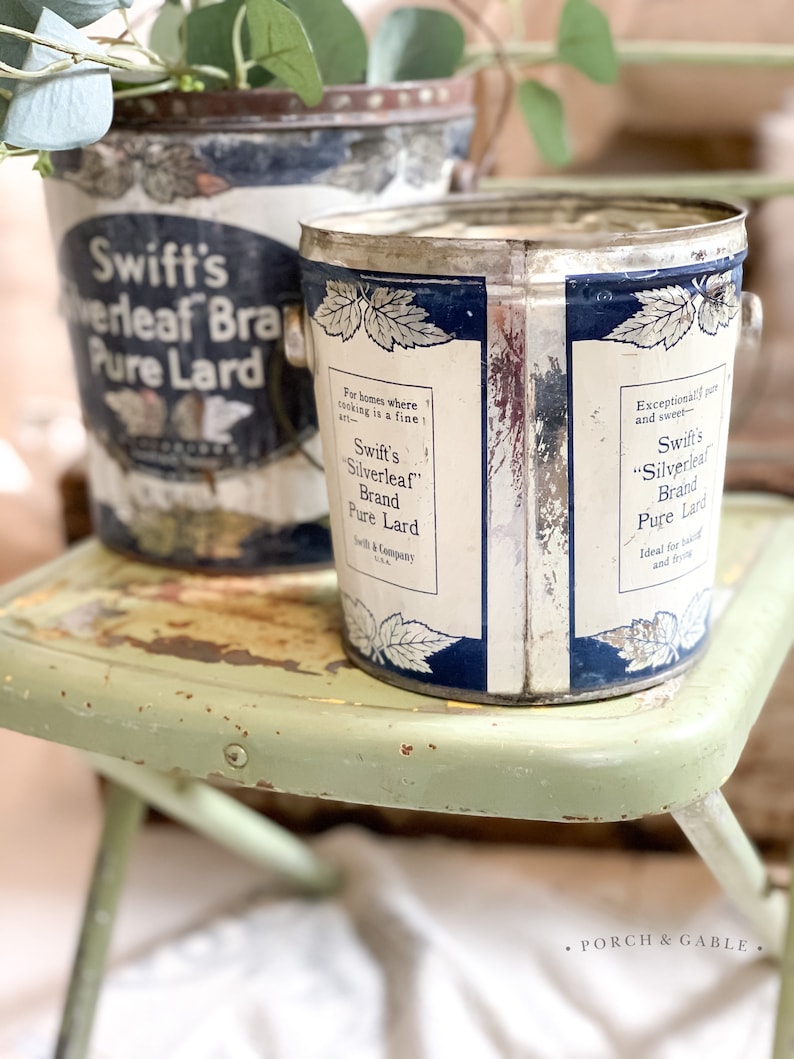 Vintage Lard Bucket, 4 LBS Swifts Silverleaf Pure Lard Bucket, Rustic