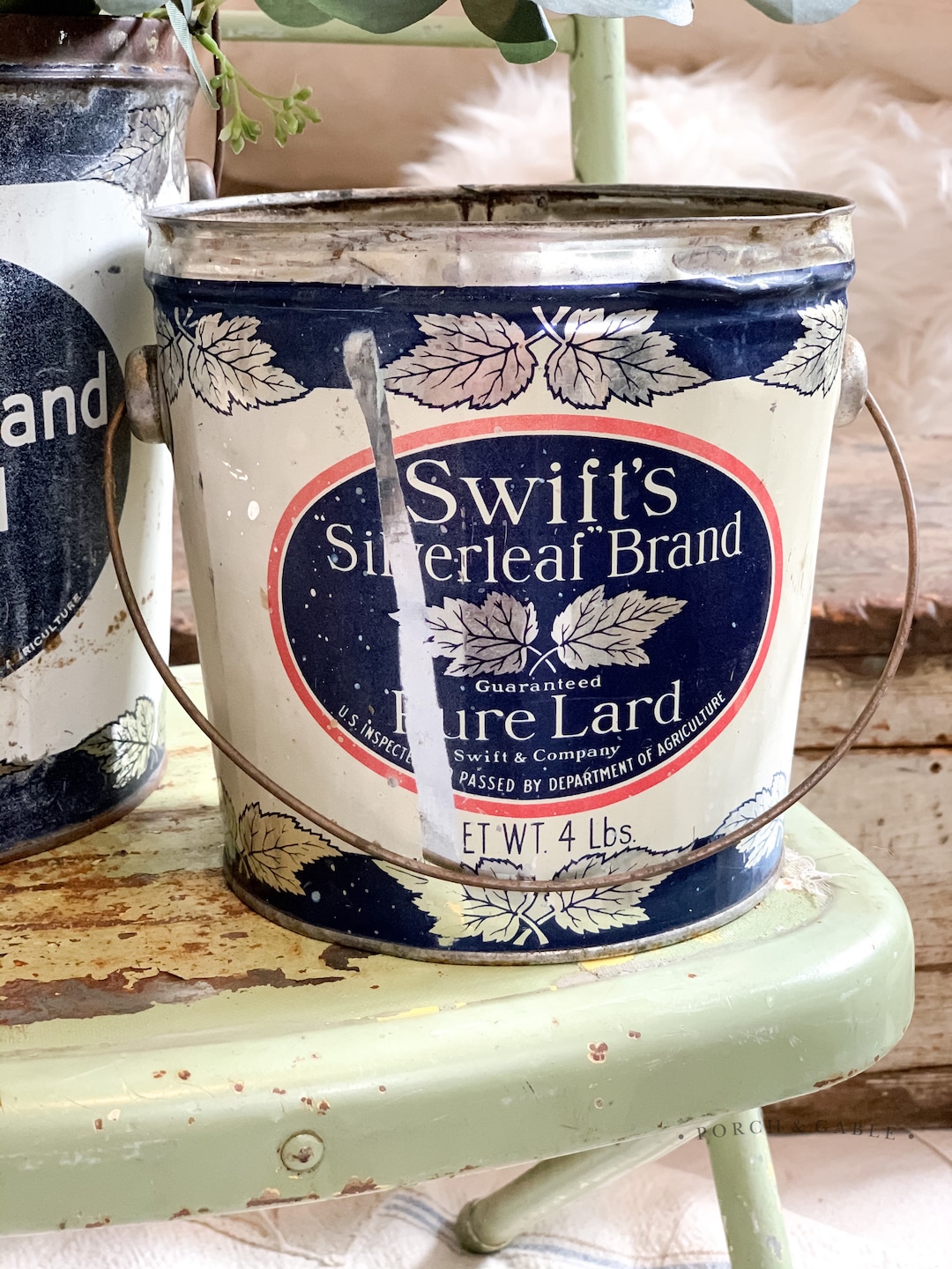 Vintage Lard Bucket, 4 LBS Swifts Silverleaf Pure Lard Bucket, Rustic