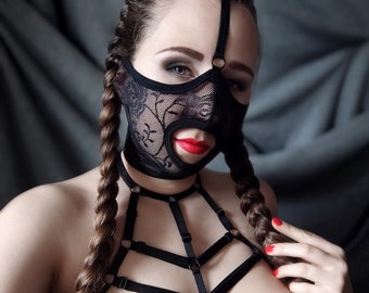 BDSM mask, Fetish mask, Sexy mask, Sexy toy, Erotic mask, Party mask, Mature mask, Lace mask, Sexy lingerie, Harness mask,