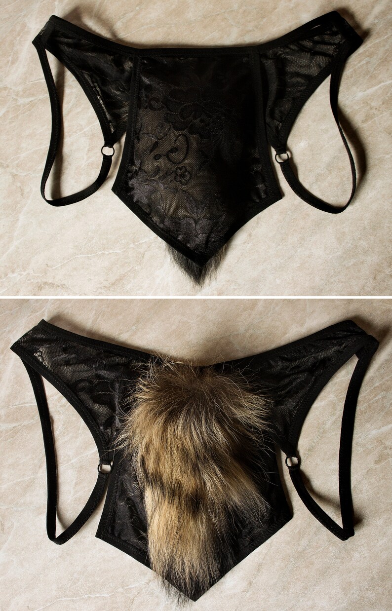Fur Panties Loincloth Fox tail Tail on the panties Black Etsy