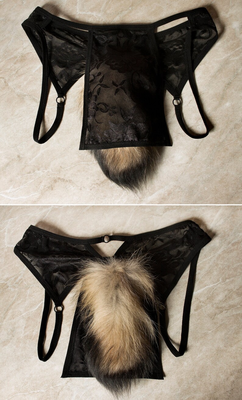 Fur Panties Loincloth Fox tail Tail on the panties Black Etsy