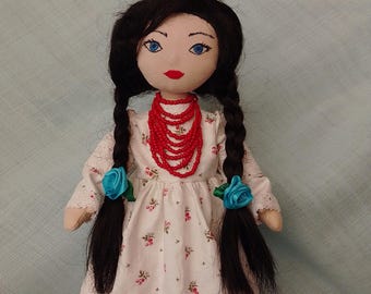 Ukrainian Handmade Doll with Embroidered Face and Linen Dress: Natural Doll Interior Art Doll Ukrainian Doll Fabric Doll Home Decor