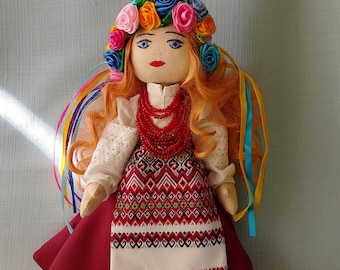 Handgemachte Puppe Ukrainische Folklore mit gesticktem Gesicht. Ukrainische Puppe Stoffpuppe Interior Art Doll Wohnkultur Ukrainische Geschenk Slawische Amulett