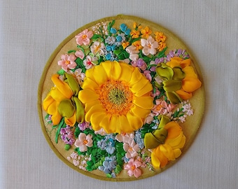 ひまわりの刺繍 - 手作り刺繍 - 刺繍キット - 壁飾り - 誕生日