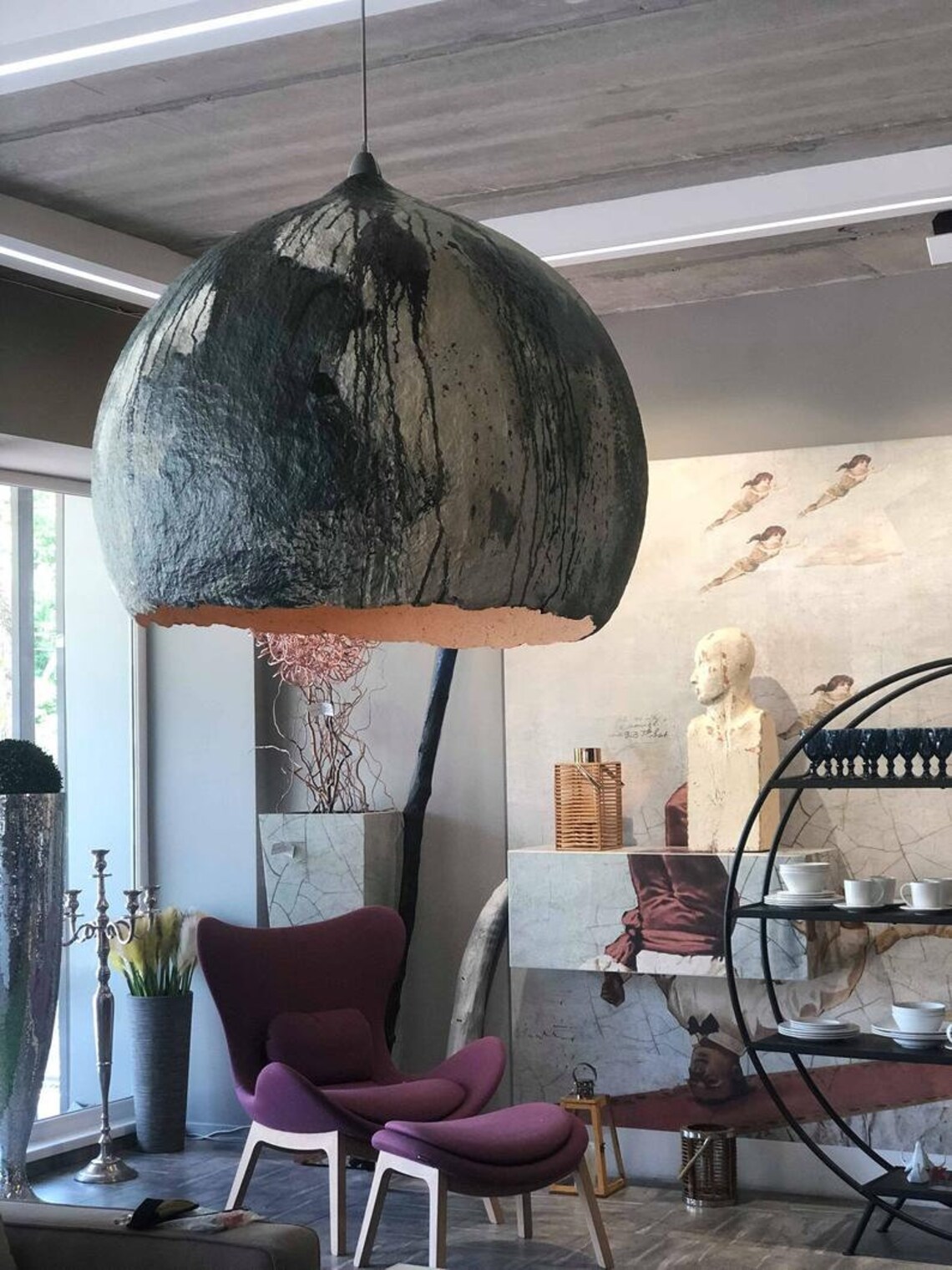 Papier Mache Paper Lamp Pendant Modern Light Floral Decor Etsy