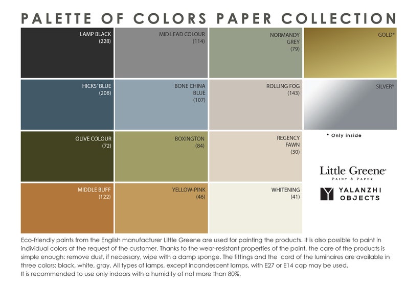 K&ouml;nnte beinhalten: Eine Farbpalette mit 12 Farben von Little Greene Paint & Paper. Die Farben sind benannt und nummeriert. Die Farbpalette tr&auml;gt den Titel "Palette of Colors Paper Collection".