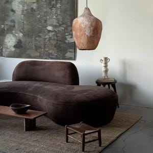 Handgemaakte papier-maché hanglamp – terracotta Wabi Sabi-lamp afbeelding 5