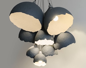 Blue Paper Mache Pendant Lamp, Modern Chandelier Lighting GRONO