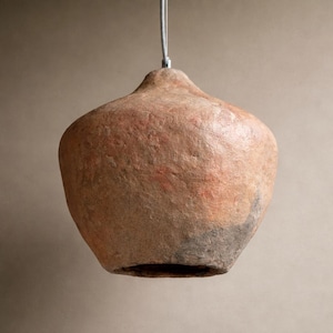 Rustic paper mache pendant light handmade organic shape ceiling lamp wabi sabi natural decor eco lighting clay look hanging fixture MAKITRA