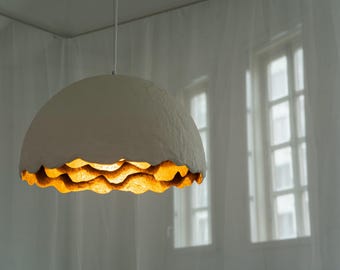 Handmade Paper Mache Pendant Light, Peony Design, Boho Decor (35cm)