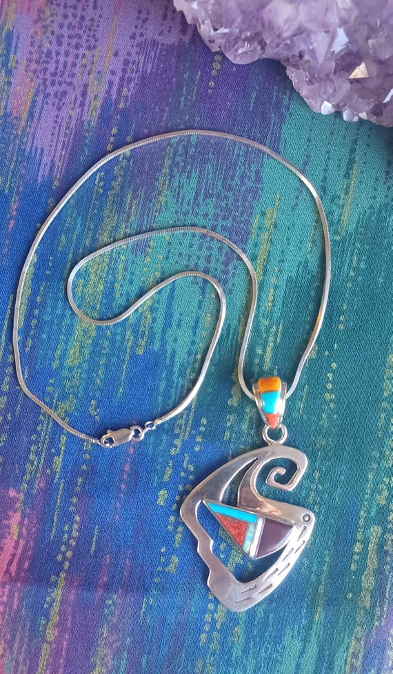 Sterling Silver and Stone Inlay Necklace - image 1