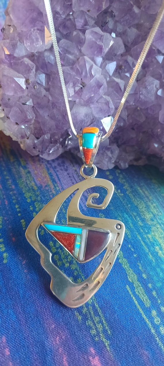 Sterling Silver and Stone Inlay Necklace - image 2