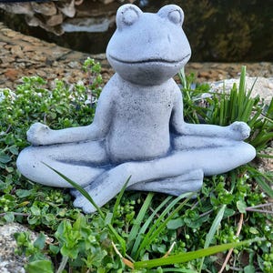 Meditating Yoga Frog Stone Statue - Zen Garden Decor - Handmade Outdoor Sculpture - Peaceful Frog Ornament