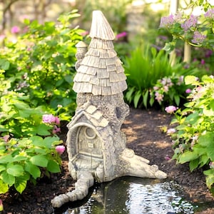 Enchanted Fairy House Stone Statue - Whimsical Garden Decor - Handmade Weatherproof Fairy Cottage - Outdoor Fantasy Ornament