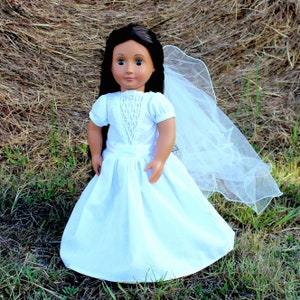 Doll Wedding Dress and Veil, 18 Inch Doll Gown