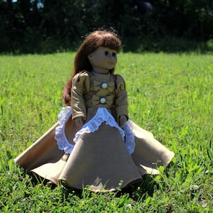 Fancy Gold Victorian Doll Dress for 18 Inch Doll, Great Christmas Gifts for Girls, Historical Doll Clothes, Fancy Doll Dresses for Toys