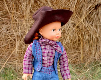 Cowgirl Outfit for 18 Inch Doll, Cowboy Hat, Tied Bandana, Cowboy Boots, Denim Vest and Skirt, Plaid Shirt, Great Christmas Gifts for Girls