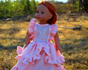 Pink Princess Doll Dress/Gown with Pettiecoat for 18 Inch Doll, Birthday Gift Ideas for Girls, Frills and Ruffles Fancy Dress, AG Clothes