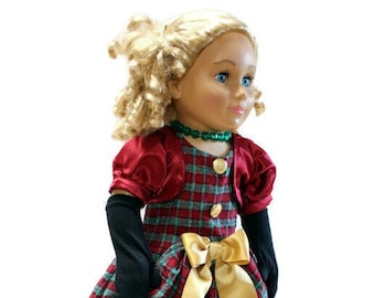 Sleeveless Red Christmas Doll Dress with Jacket and Gloves, Great Birthday Gifts for Girls, Historical Doll Clothes, 18 Inch Doll Clothing