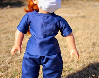 Ensemble Tenue Médecin Pour Poupée Peluche – Uniforme D'Infirmière Bleu Foncé Avec Haut, Pantalon, Stéthoscope Et Masque – Accessoire De Déguisement Pour Poupée Jusqu'à 17 Cm