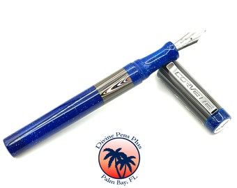 Custom Fountain Pen - Corvette Fordite with Metallic Blue by Divine Pens Plus