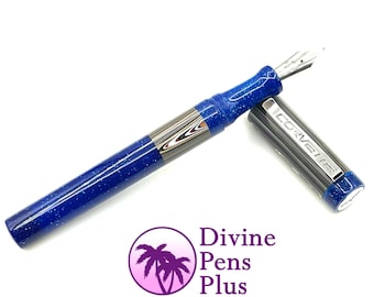 Custom Fountain Pen - Corvette Fordite with Metallic Blue by Divine Pens Plus
