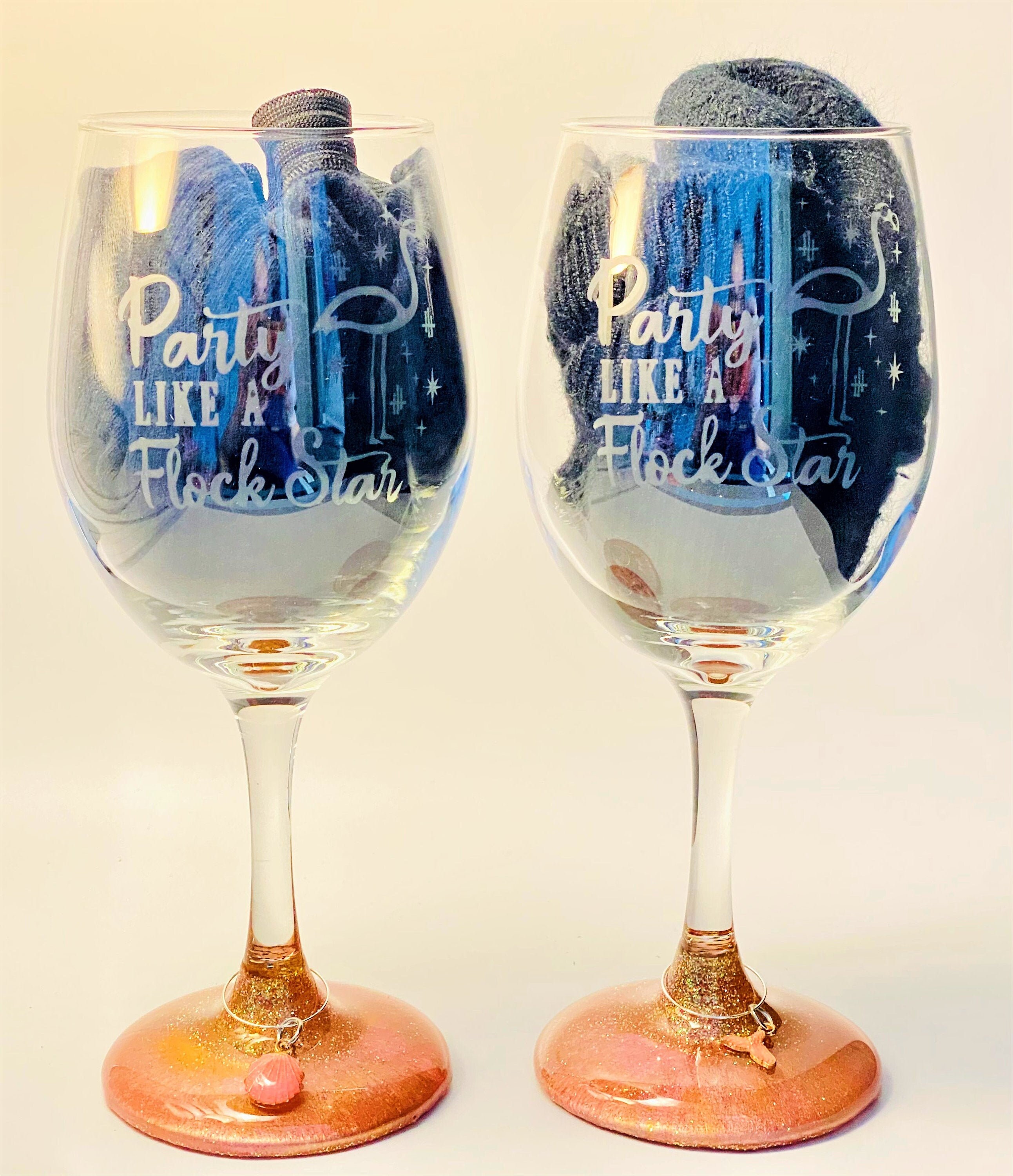 Pink Resin Stem Etched Wine Glasses With Charms Etsy UK