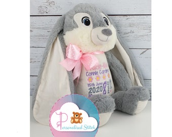 Personalised Teddy Bear Grey Bunny Embroidered Teddies Easter Bunny Gift Personalized Gift Personalised stuffed animal New baby gift