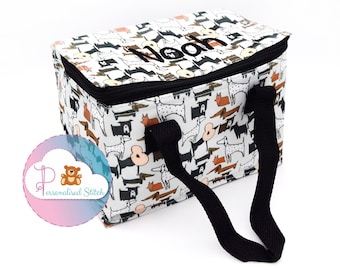 Lunch Box Personalizado Bolsa de Almuerzo Perros Elegantes / Bordado Regreso a la Escuela Bolsa de Almuerzo / Bolsa Personalizada Bolsa de Guardería Escolar Bolsa de Almuerzo