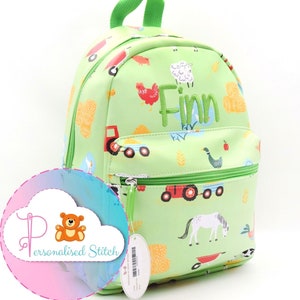 Personalised School Backpack Kids | Embroidered Bag | Boys & Girls Farmyard Rucksack | Personalized Bag School Nursery Bag