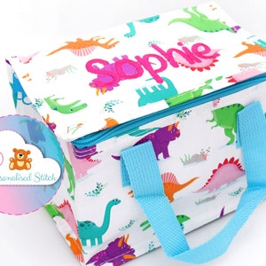Personalised Lunch Box Bright Dinosaur | Bag Embroidered Lunch bag | Kids Personalized Bag School Nursery Bag | Lunch Bag Insulated