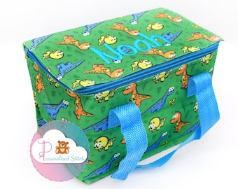 Bolsa de almuerzo personalizada dinosaur Lunch Box / Bolsa de almuerzo de regreso a la escuela bordada / Bolsa personalizada Bolsa de almuerzo de guardería escolar
