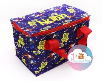 Bolsa de almuerzo personalizada para niños Espacio Lunch Box / Bolsa de almuerzo de regreso a la escuela bordada / Bolsa personalizada Bolsa de almuerzo de guardería escolar