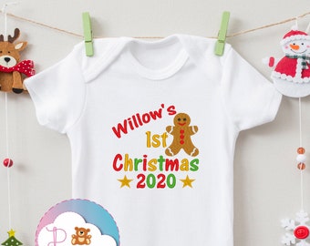 Personalised Christmas Baby Bodysuit Embroidered Bodysuit Gingerbread man Embroidered Personalized gift Baby keepsake Baby Vest Baby gift