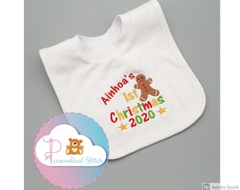 Gepersonaliseerde Kerst Baby Slabbetje Geborduurde Slabbetjes Gepersonaliseerde Kerstcadeau Baby Jongen Meisje Cadeau Mijn Eerste Kerst Baby Cadeau Aandenken