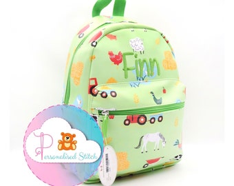 Mochila Escolar Personalizada Infantil | Bolsa bordada | Mochila Farmyard para meninos e meninas | Bolsa personalizada para berçário escolar