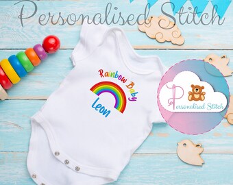 Personalised Embroidered Baby Bodysuit Rainbow Baby Vest Baby gift Personalized Bodysuit Baby Keepsake