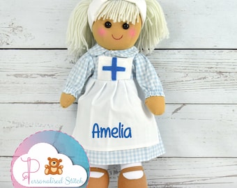 Bonecas de pano personalizadas, enfermeira, bordado, presente de aniversário para bebê, batizado, boneca personalizada, lembrança de nascimento, chá de bebê para menina