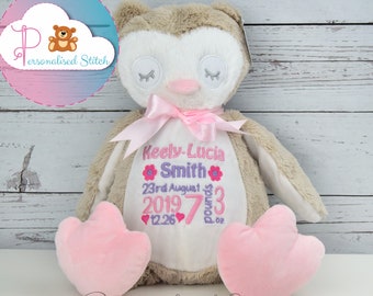 Personalised Owl Teddy Bear Embroidered Birthday Gift Personalised Teddy Stuffed Animal Baby shower gift Baby gift Embroidered Teddies