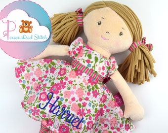 Personalised Embroidered Rag Doll Katy | Bonnika | Birthday Gift | Personalized Doll | Christening Baby Birth Keepsake Baby Girl Baby Shower