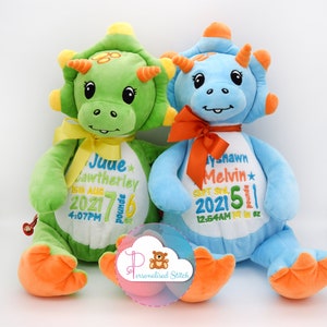 Personalised Soft Toy Blue / Green Teddy Dinosaur Embroidered Birthday Gift Personalised Teddy Boy Birthday Gift Baby Teddy Bear Shower Gift