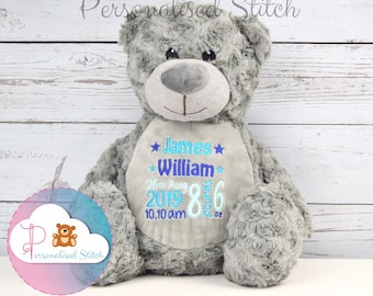 Personalizzato grigio teddy orsetto personalizzato Teddies ricamato neonato bambino bambino keepsake personalizzato animale ripieno Bambino BabyBorn