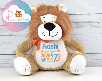 Personalised Lion Teddy Bear Embroidered Teddies Stuffed Animal Personalized Gift Baby Birthday Gift Birth announcement gift Baby boy gift