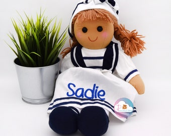Bonecas de pano personalizadas, marinheiro, bordado, presente de aniversário, batizado, boneca personalizada, lembrança de nascimento, chá de bebê, menina