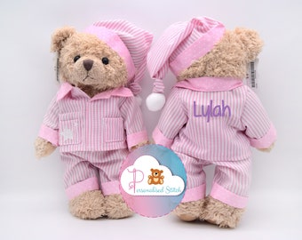 Personalised Embroidered Teddy Bears Personalized Gift Pyjamas Teddies New Baby Gift  Baby shower Baby Girl Boy Gift Keepsake