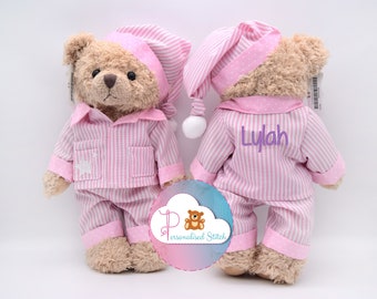Ursos de pelúcia bordados personalizados, pijamas de pelúcia personalizados, presente para recém-nascido, chá de bebê, presente para menina ou menino, lembrança.